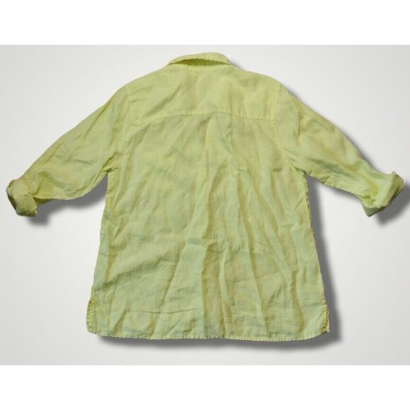 Fresh Produce 100% Linen Roll Tab Button Up Yellow Size Large - Picture 7 of 7